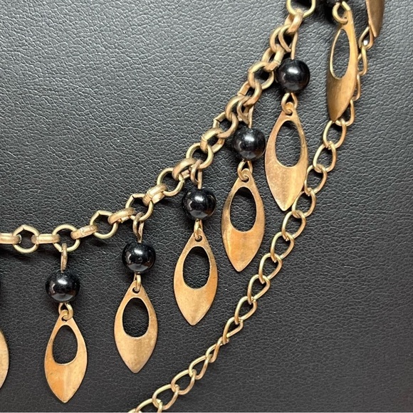 Fringe Bib Copper Black Bead Statement Necklace 21-23" - Picture 2 of 8